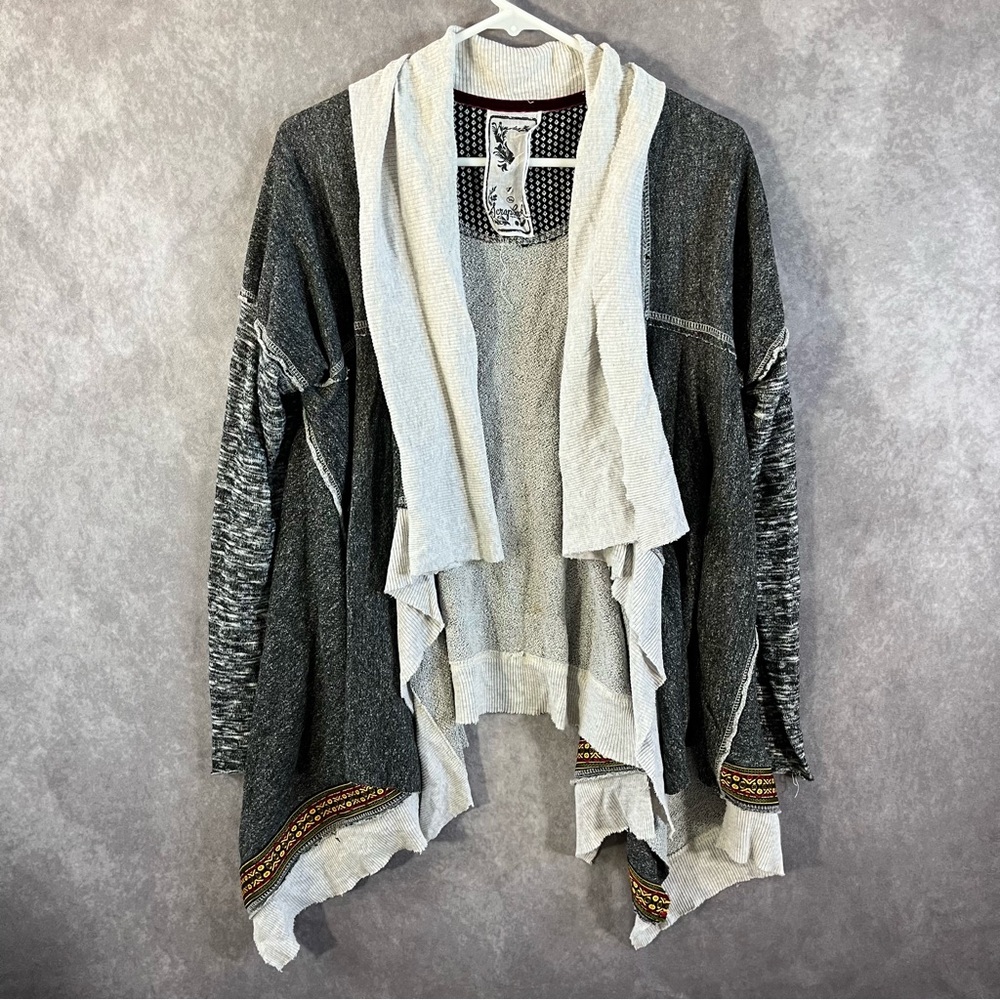 Scrapbook Originals Cardigan Open Front Boho Cottage Core Gray White Size Medium